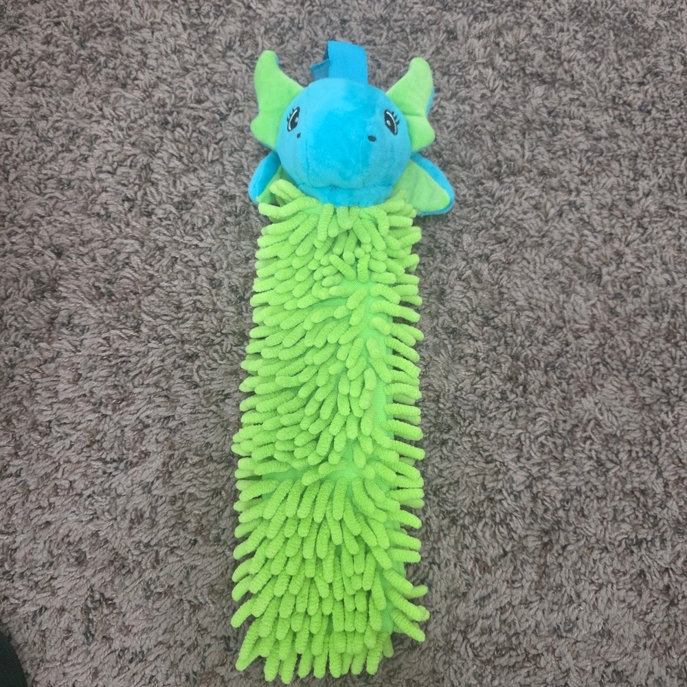 Norwex Kid Pet-To-Dry Dragon Hand Towel Hanging Chenille Microfiber BacLock Blue